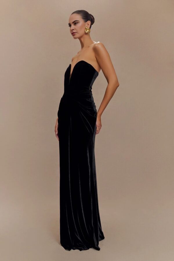 Velvet Elegance Plunge Black  Gown - Image 3