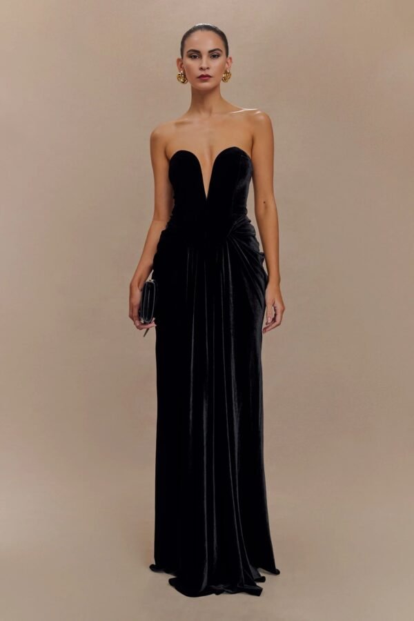 Velvet Elegance Plunge Black  Gown - Image 6