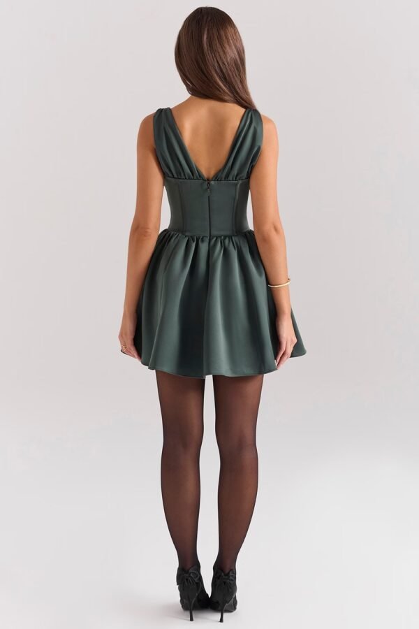 Forrest Green Satin Bow Mini Dress - Image 4