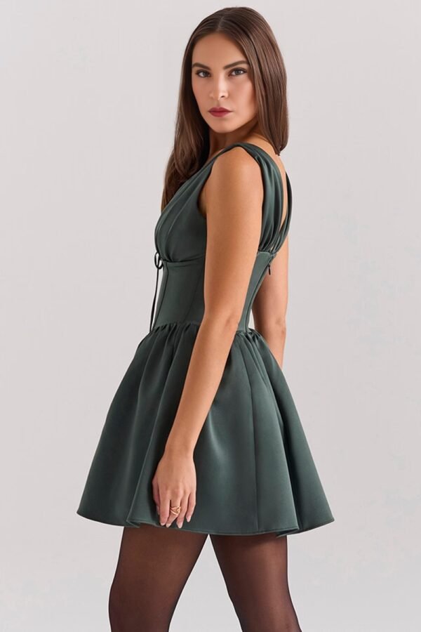 Forrest Green Satin Bow Mini Dress - Image 3