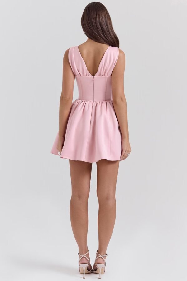 Powder Pink Satin Bow Mini Dress - Image 2