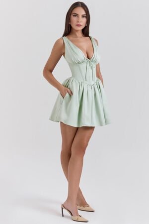 Pistachio Satin Bow Mini Dress – view 2