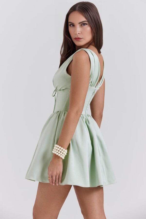 Pistachio Satin Bow Mini Dress - Image 3