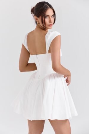 Buttoned White Tulle Mini Dress – view 2