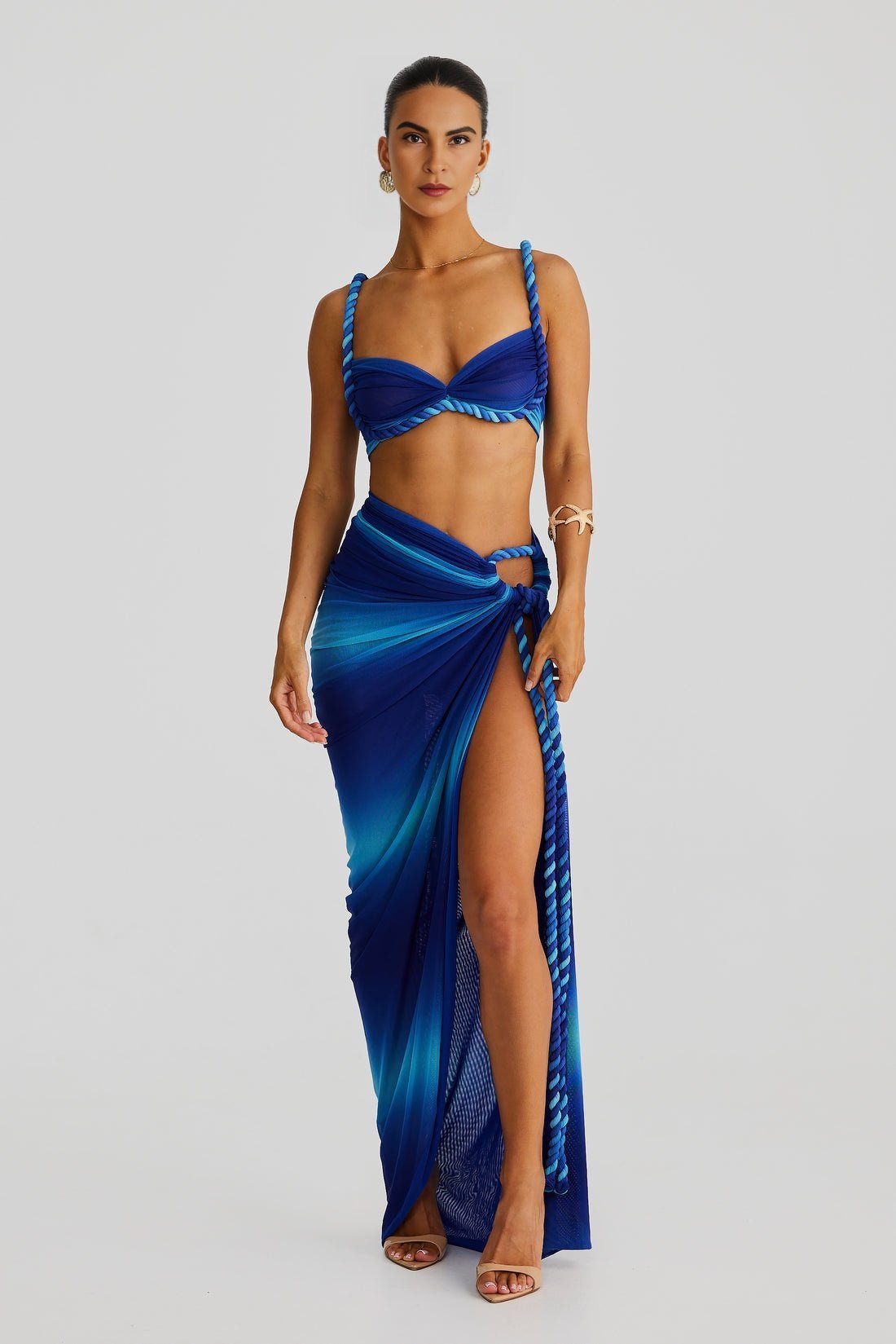 Rope Detail Blue Ombre Bandeau Top