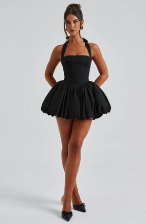 Halter Elegance Black Mini Dress