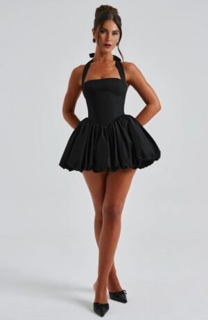 Halter Elegance Black Mini Dress – view 2