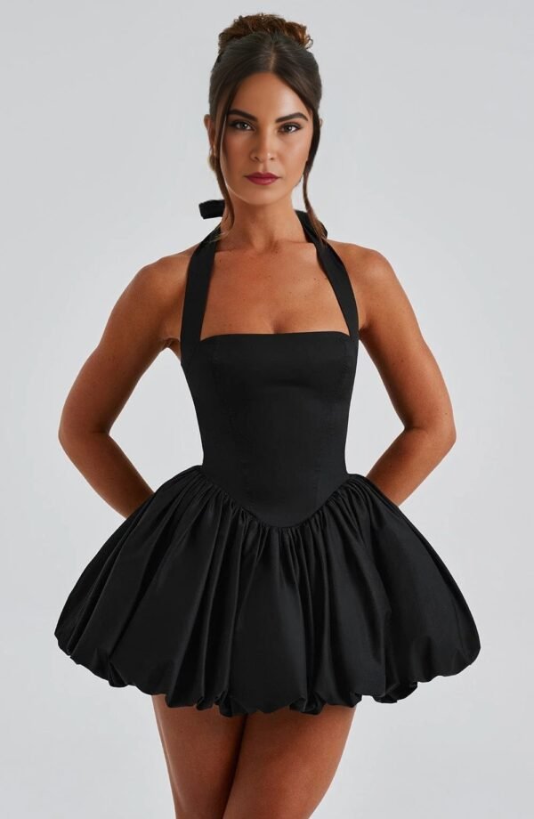 Halter Elegance Black Mini Dress - Image 4