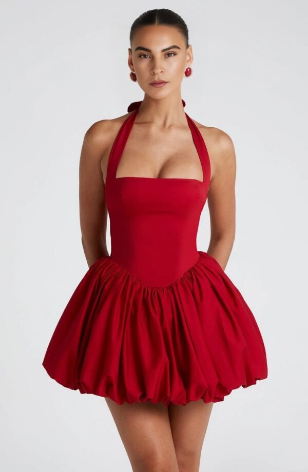 Halter Elegance Red Mini Dress - Image 3