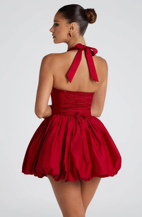 Halter Elegance Red Mini Dress - Image 2