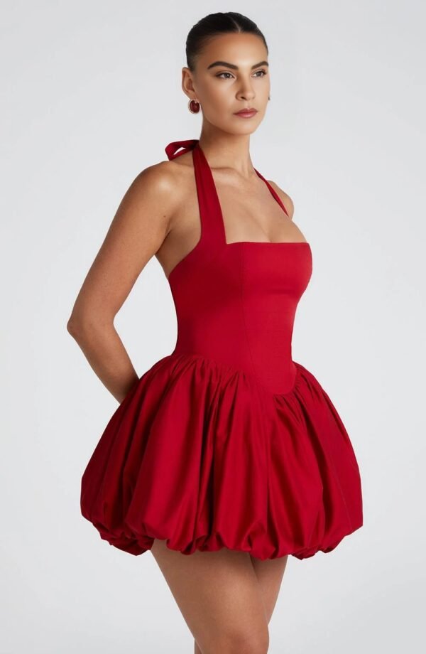 Halter Elegance Red Mini Dress - Image 4