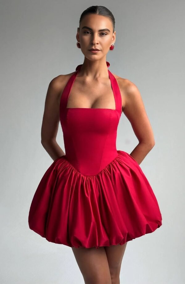 Halter Elegance Red Mini Dress - Image 5