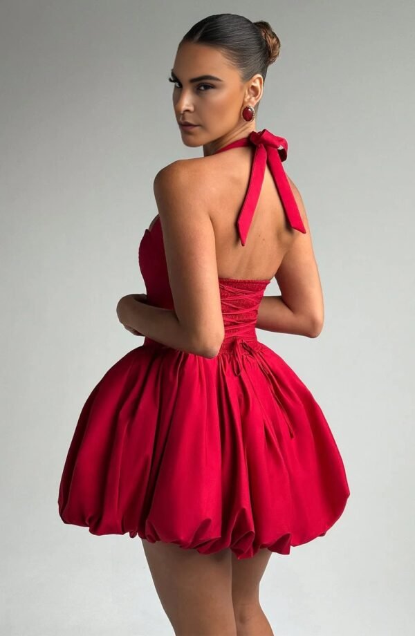 Halter Elegance Red Mini Dress - Image 6