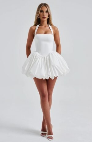 Halter Elegance Ivory Mini Dress