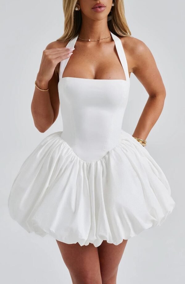 Halter Elegance Ivory Mini Dress - Image 3