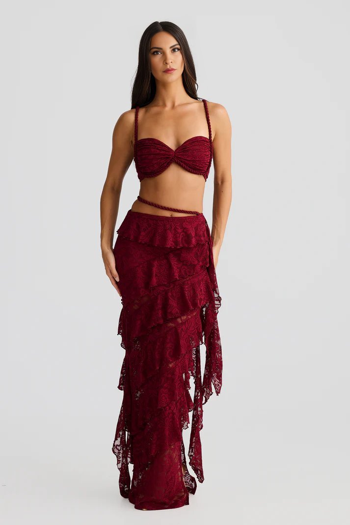 Rope Detail Red  Bandeau Top