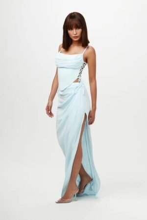 Coastline  Linen Sky Blue Maxi Skirt