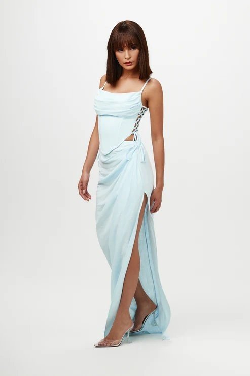 Coastline  Linen Sky Blue Maxi Skirt