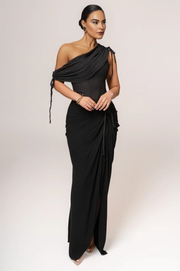 Black Linen Draped Top - Image 2