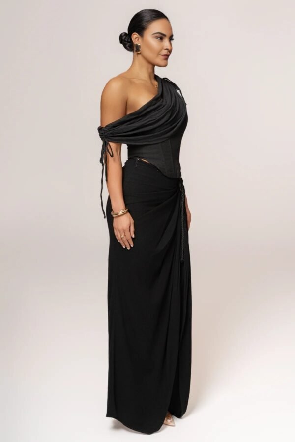 Black Linen Draped Top - Image 3
