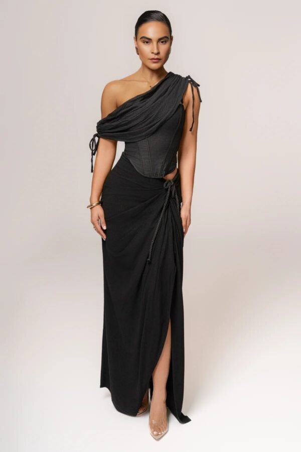 Black Linen Draped Top - Image 4