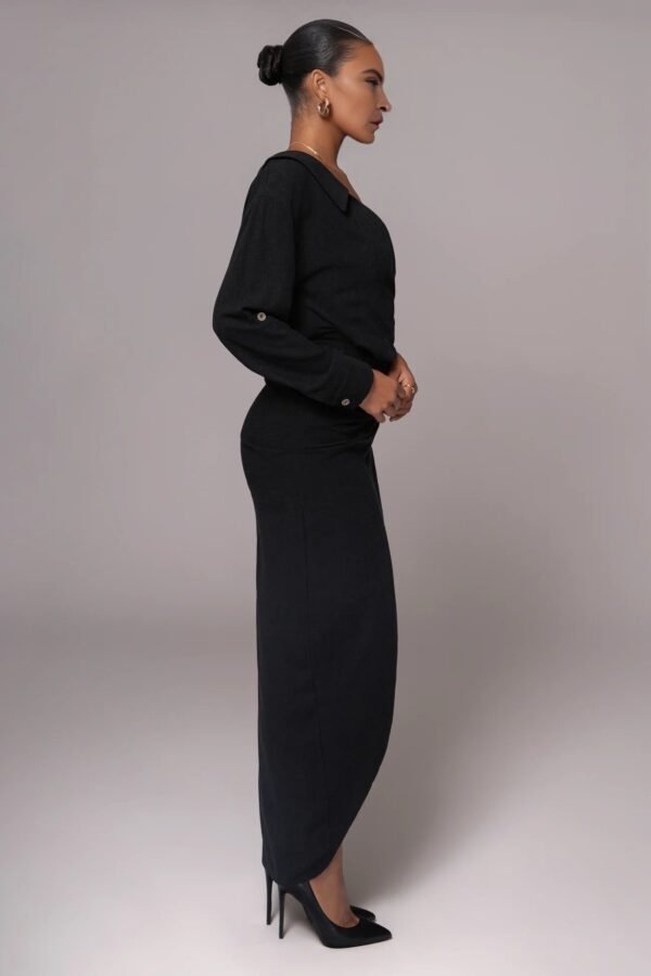 Black Linen Draped Dress - Image 3