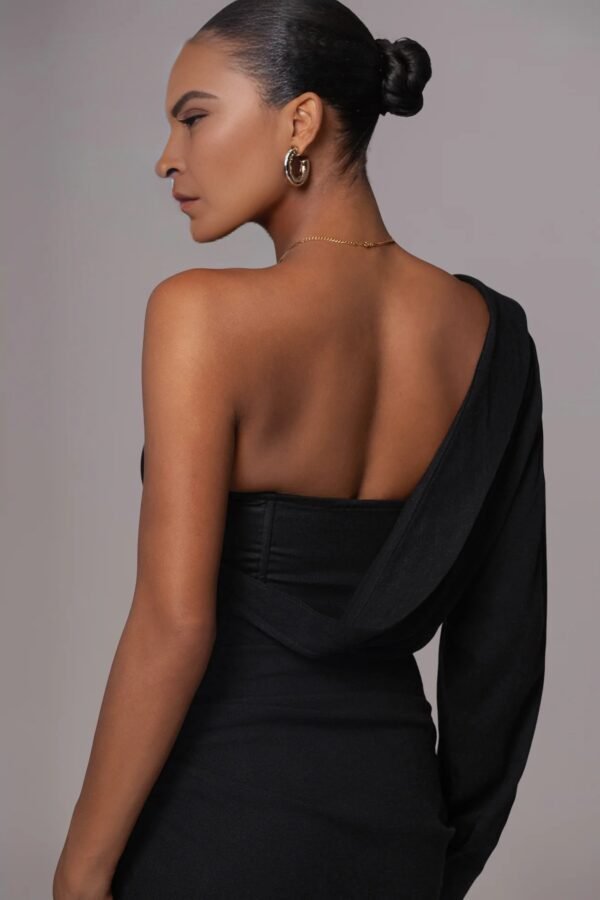 Black Linen Draped Dress - Image 6