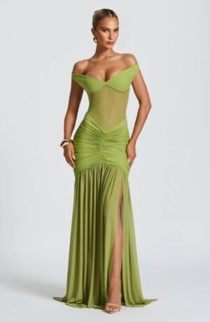 Aurelia Mesh Olive Maxi Dress – view 2