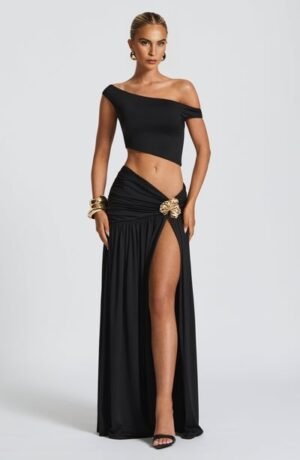 Orchid Whisper Black Maxi Skirt