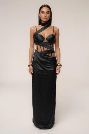 Seraphina Pleated Black Maxi Dresss