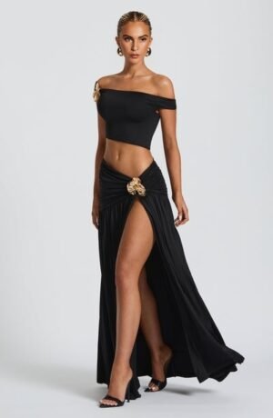 Orchid Whisper Black Maxi Skirt – view 2