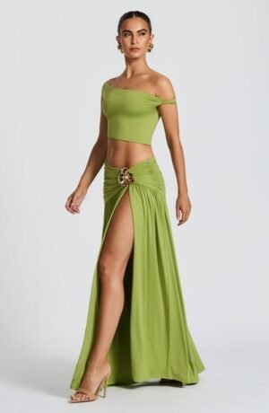 Orchid Whisper Olive Maxi Skirt