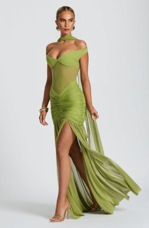 Aurelia Mesh Olive Maxi Dress