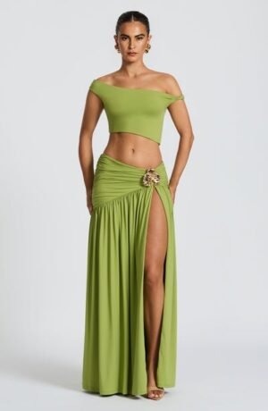 Orchid Whisper Olive Maxi Skirt – view 2