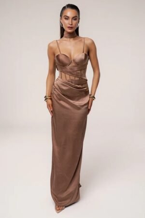 Seraphina Pleated Bronze Maxi Dresss