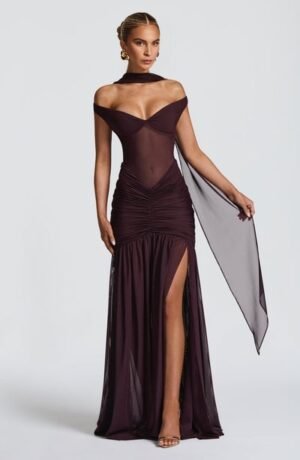 Aurelia Mesh Plum Maxi Dress