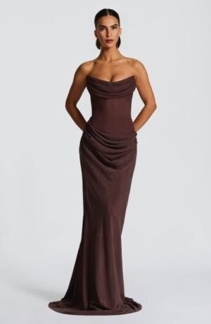 Elara Cowl Plum Brown Maxi Dress – view 2