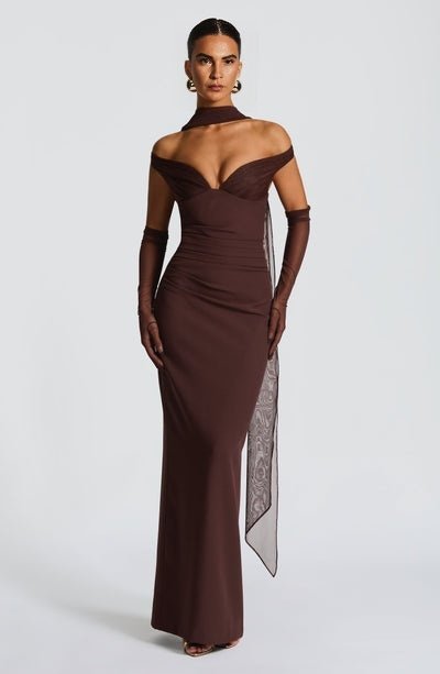 Bardot Column Plum Brown Maxi Dress