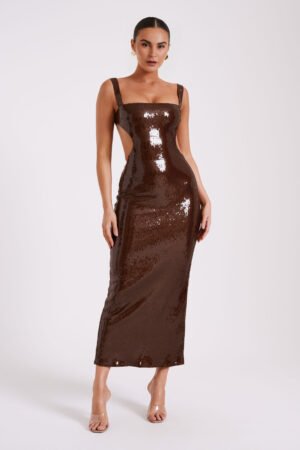 Sculpt Sequin Square Chocolate Maxi Dress