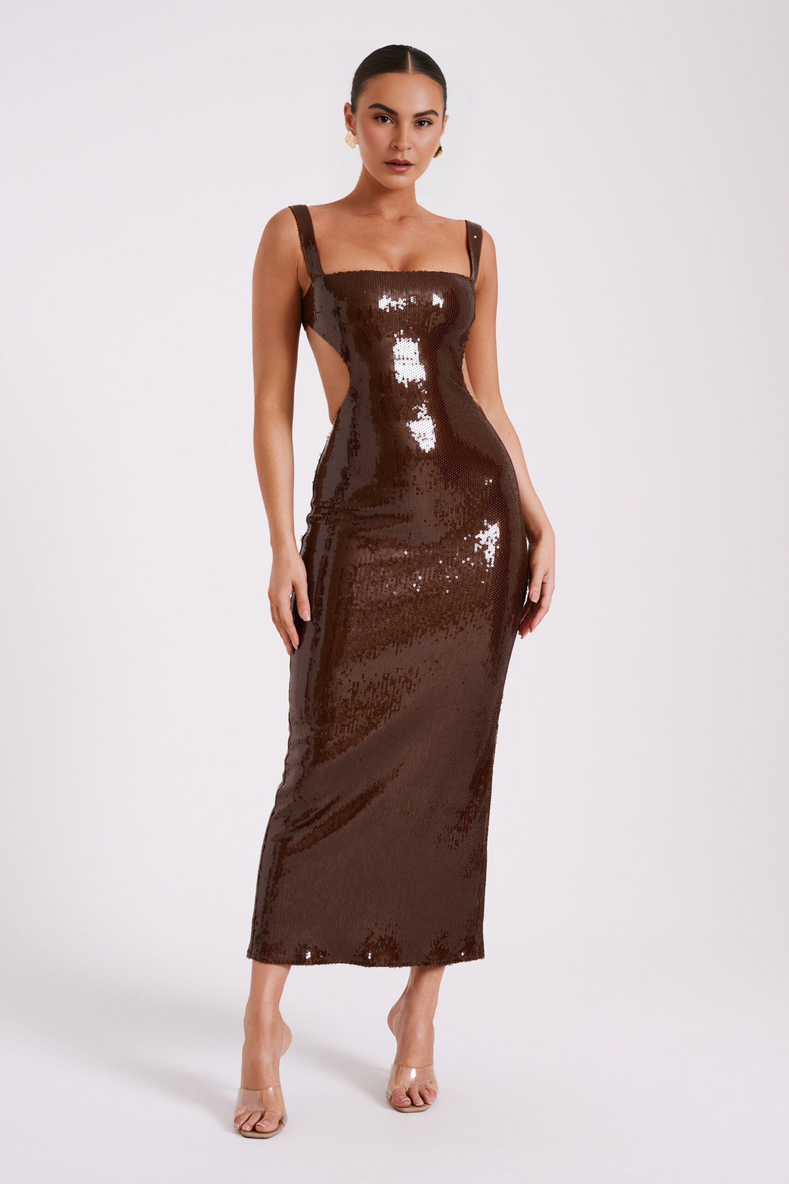 Sculpt Sequin Square Chocolate Maxi Dress
