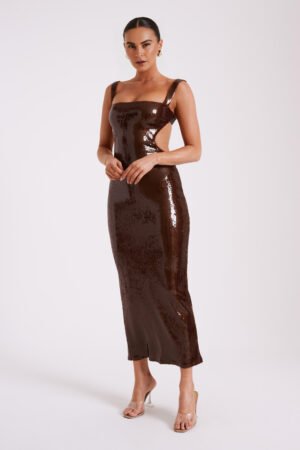 Sculpt Sequin Square Chocolate Maxi Dress – view 2