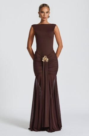 Orchid Mesh Plum Brown Maxi Skirt