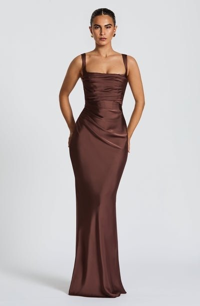 Liora Satin Plum Brown Gown