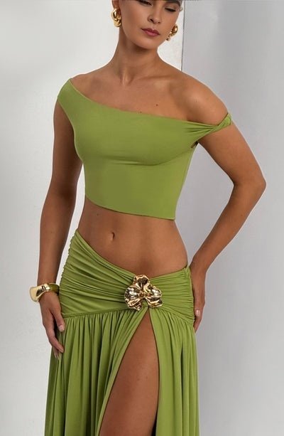 Twist Bardot Olive Crop