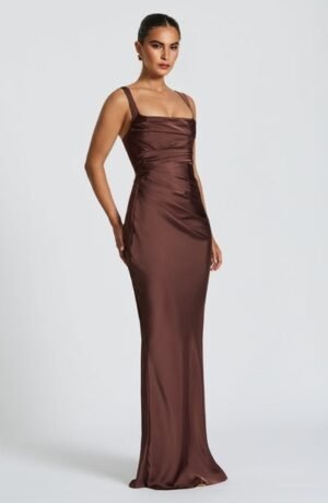 Liora Satin Plum Brown Gown – view 2