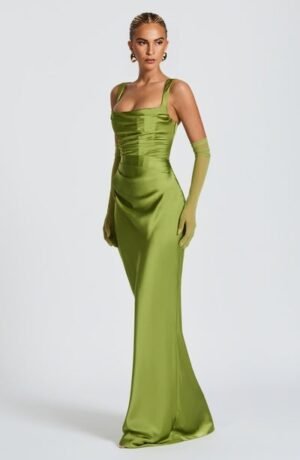 Liora Satin Olive Gown – view 2