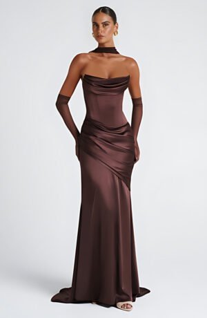 Moonlit Grace Plum Brown Maxi  Dress