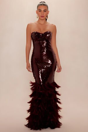 Moonfire Burgundy Feather Gown – view 2