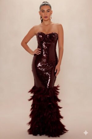 Moonfire Burgundy Feather Gown
