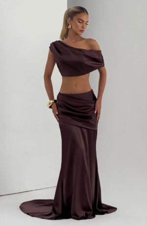 Satin Plum Brown Sculpt Co-Ord Set – view 2